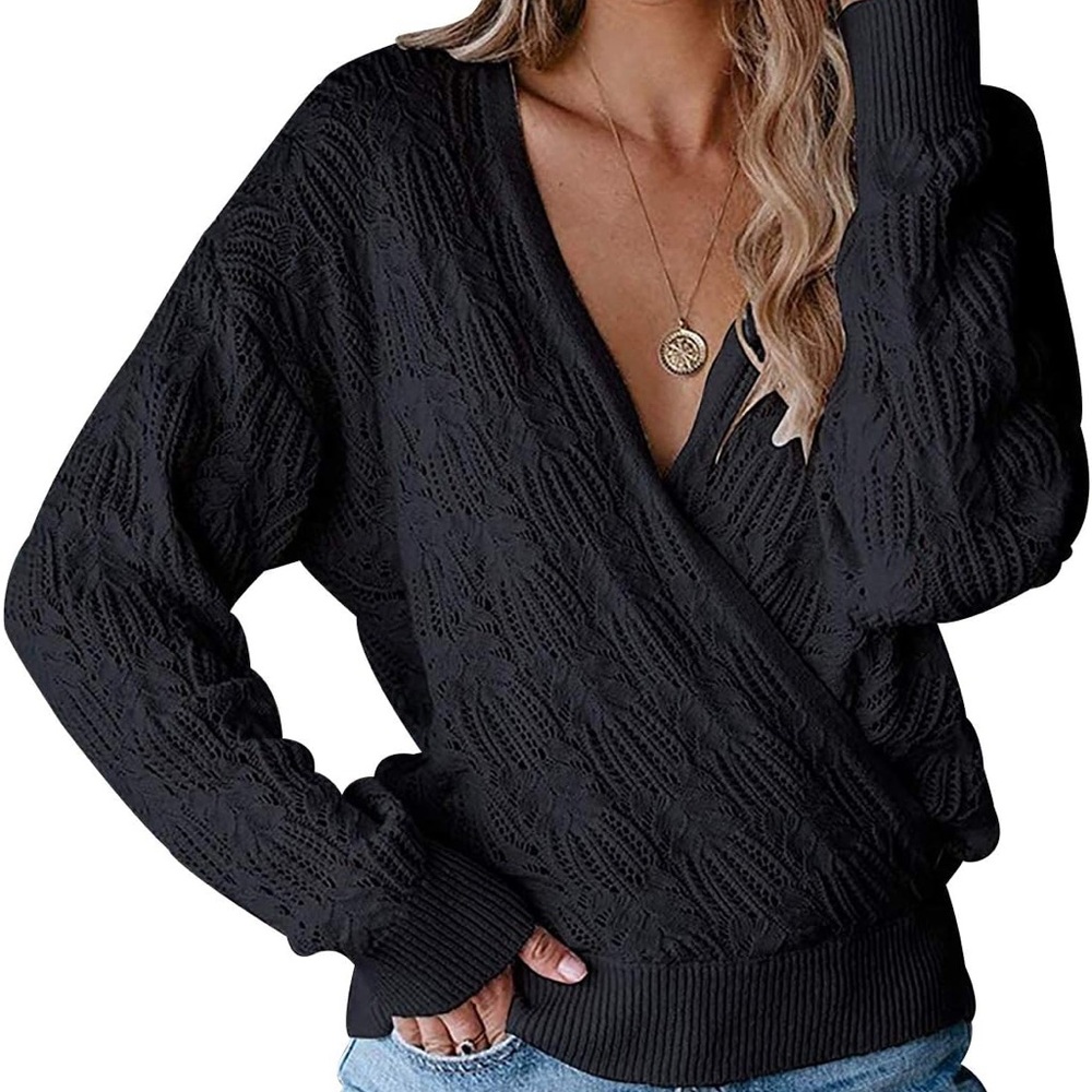 NWOT Black V-Neck Cable Knit Sweater
